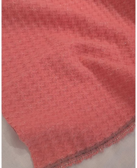 Fazenda 100% Lã Fantasia Tweed Cor Rosa Salmão com Fio Lurex Prata 