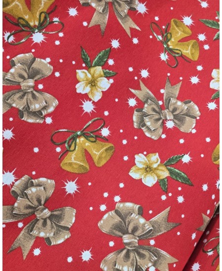Loneta Natal laços/ sinos dourados Loneta Natal laços/ sinos dourados