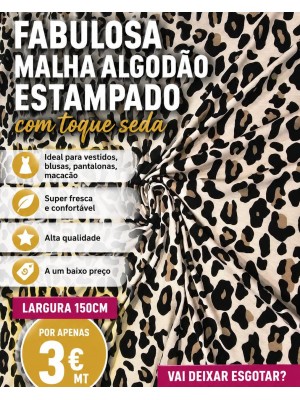 Malha Algodão estampado animal print com toque seda