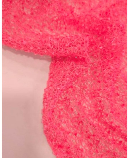 Tecido tipo tricot Rosa 100% Poliéster com pequenas lantejoulas transparentes 
