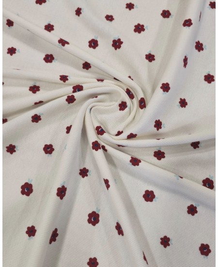 Malha Rib Algodão estampado floral base cor pérola