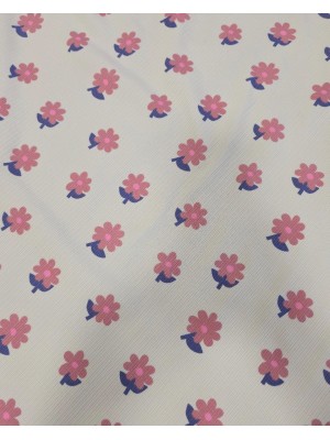 Malha Algodão Canelado miúdo estampado Floral Base cor pérola