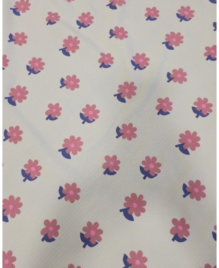 Malha Algodão Canelado miúdo estampado Floral Base cor pérola