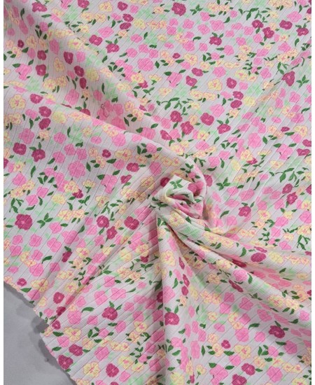 Malha canelada Algodão estampado floral 