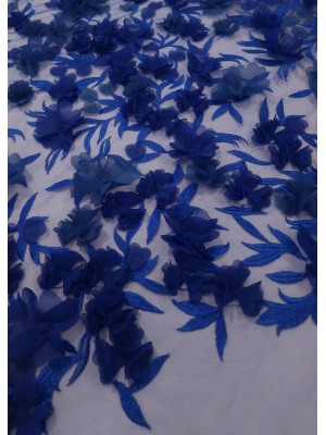 Renda em Tule Bordado Com Flores 3D Azulão