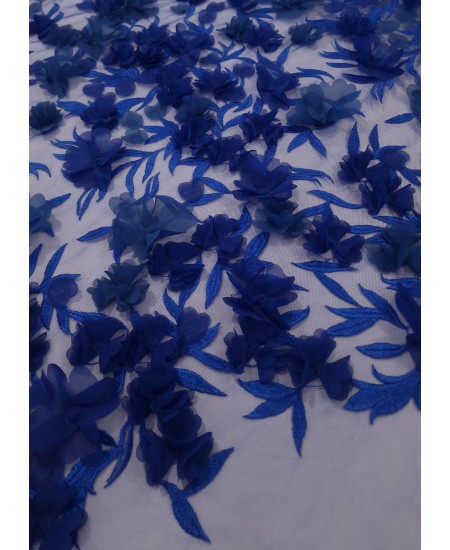 Renda em Tule Bordado Com Flores 3D Azulão