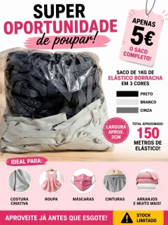 Saco 1kg de elástico borracha em 3 cores