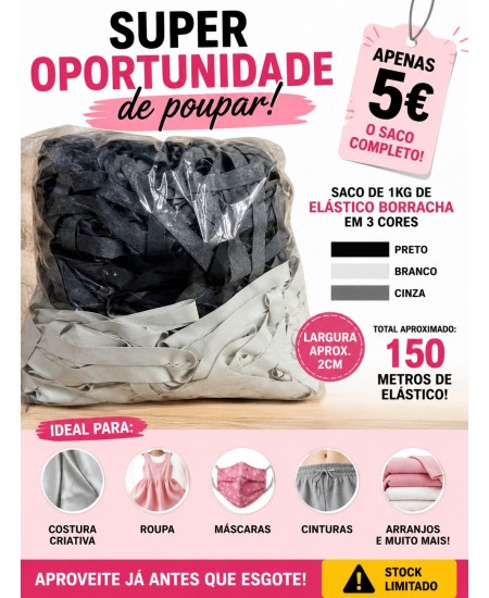 Saco 1kg de elástico borracha em 3 cores