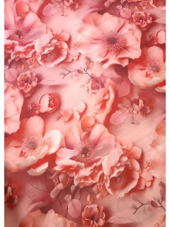 Seda 100% Poliéster Estampado Floral 3D Coral