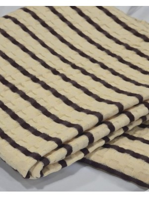 Tecido 100% Algodão efeito waffle Bege Risca Castanho