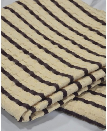 Tecido 100% Algodão efeito waffle Bege Risca Castanho